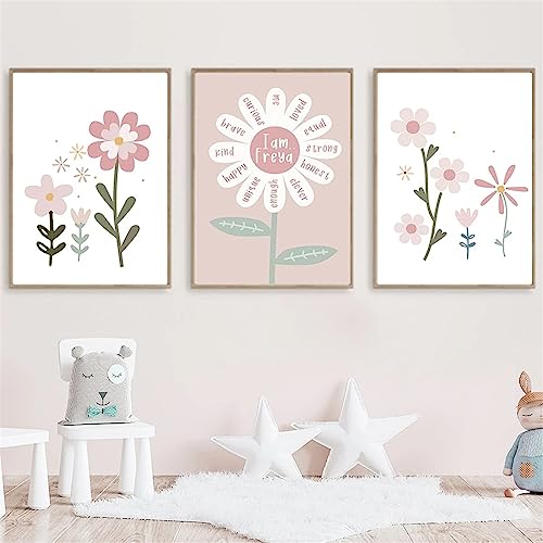 Herfair 3er Kinder Poster Set Rosa Regenbogen Blumen Pflanzen Bilder Ohne Rahmen, A4 Kinder Deko Poster Für Mädchen Jungen Babyzimmer Kinderzimmer Deko (A) von Herfair