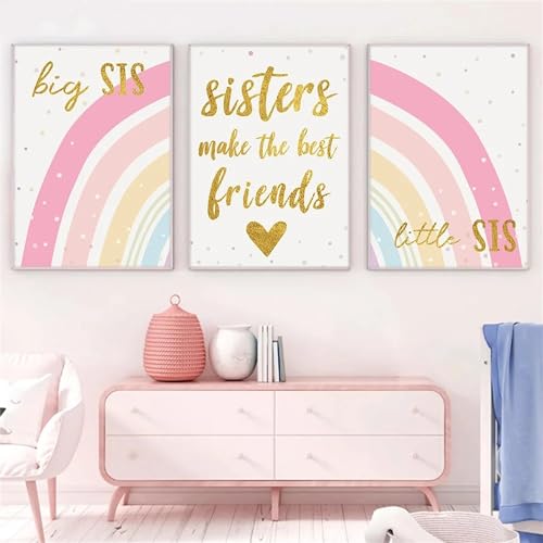 Herfair 3er Set Poster Kinderzimmer Deko Rosa Regenbogen, Wandbilder Kinderzimmer, Poster Kinderzimmer Bilder Set Junge Mädchen Babyzimmer (50x70cm) von Herfair