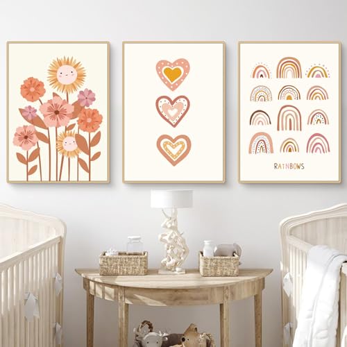 Herfair 3er Set Poster für Kinderzimmer Boho Deko Bilder Babyzimmer - Wandbilder Schlafzimmer Sonne Regenbogen Babyzimmer Wanddeko Mädchen Junge ohne Rahmen (A,21x30cm A4) von Herfair