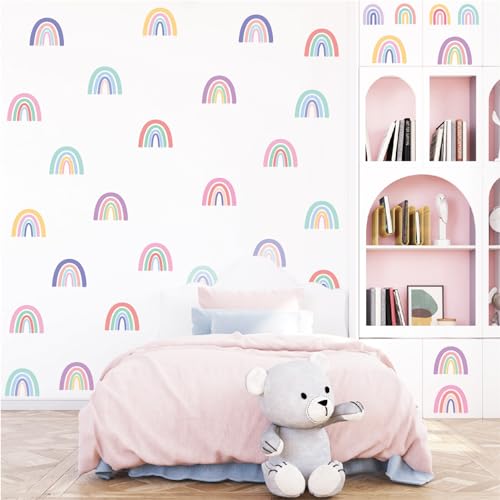 Herfair 96 PCS Regenbogen Wandaufkleber, Wandsticker Kinderzimmer Boho Wandtattoo Baby Wanddeko Babyzimmer Deko, Selbstklebend Wand Aufkleber für Kinder (8 Sheets) von Herfair