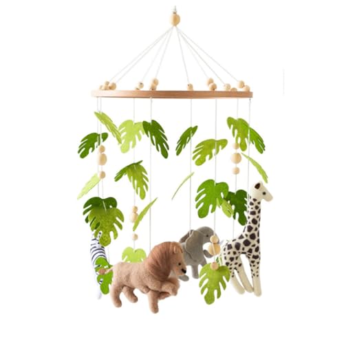 Herfair Babybett Mobile Baby Windspiel Wald Tiere, Grüne Blätter Löwe Holz Mobile Baby Kinderzimmer Hängende Bettglocke, Babybett Anhänger Spiel Mobile Bett Dekor (Grüne Blätter - Löwe) von Herfair