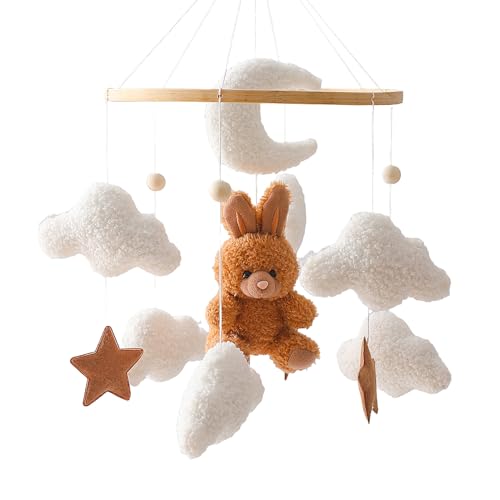 Herfair Mobile Baby Bettglocke mit Mond, Wolken, Kaninchen Hängende Mobile Windspiel für Babybett Kinderbett Geschenk für Neugeborene (Braun) von Herfair