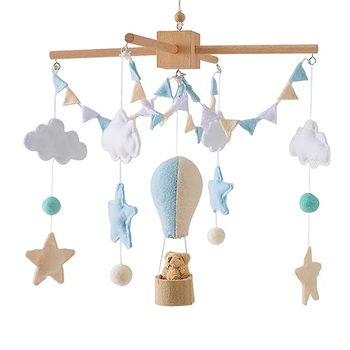 Herfair Mobile Baby Hölz Babybett Mobile Baby Windspiel mit Filzbällen Wolke und Stern Babyzimmer Mobile Baby Heißluftballon Neugeborene Jungen Mädchen Anhänger (Farbige Flaggen) von Herfair