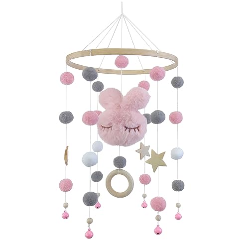 Herfair Mobile Baby Mobile Babybett Deko, Kaninchen Pentagramm Bettglocke Windspiel Baby Spielzeug, Mobile Anhänger Dekoration für Kinderzimmer Babyzimmer (Rosa) von Herfair