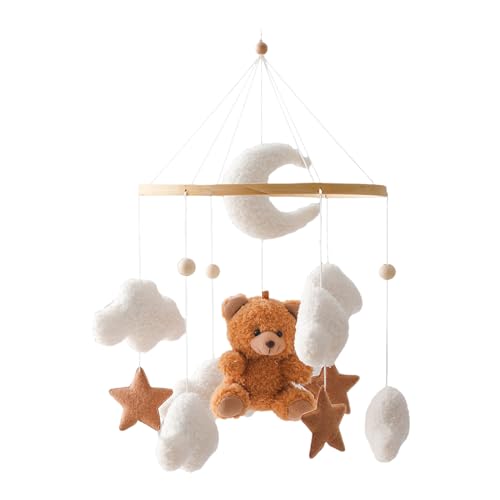 Herfair Mobiles Baby, Bettglocke Mobile Babybett mit Bär Plüschpuppe, Windspiel Babyzimmer Decor, Baby Bett Anhänger für Jungen und Mädchen (Braun Bär) von Herfair