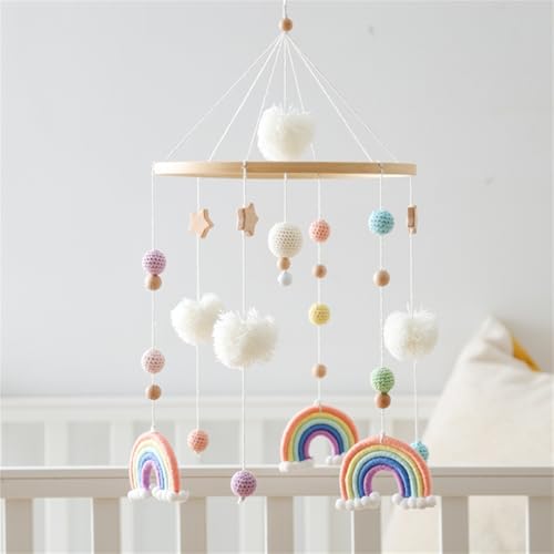 Herfair Mobiles Baby, Regenbogen Babybett Hölz Windspiele mit Bäll, Baby Mobile, Anhänger Babyzimmer Deko, Neugeborene Geschenk für Jungen Mädchen (Orange) von Herfair