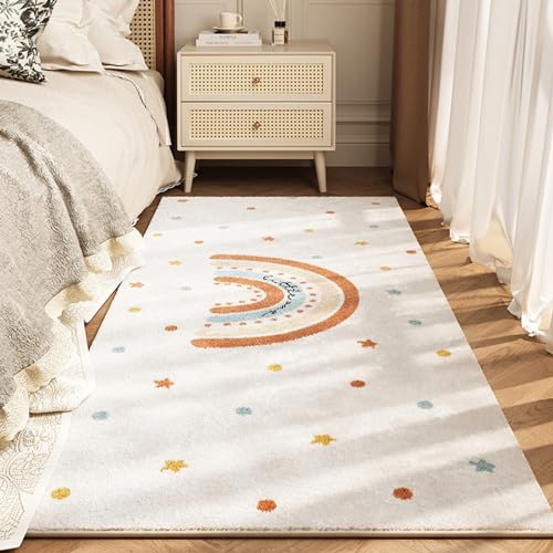 Herfair Teppich Kinderzimmer Baby Krabbeldecke Krabbelmatte Spielmatte Spielteppich Bunte Punkte Kurzflor Kinderteppich Pflegeleicht, Farbecht, Creme (Polka Dot Regenbogen,40 * 120cm) von Herfair