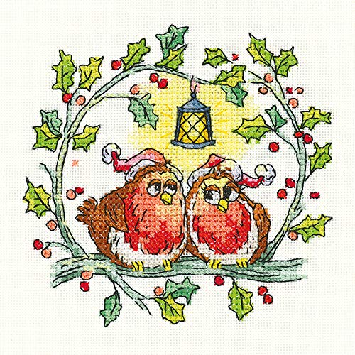 Heritage Kreuzstich Set Aida "Weihnachtsrotkehlchen", Zählmuster, BFCR1528-A, 10,5x10,5cm von Heritage