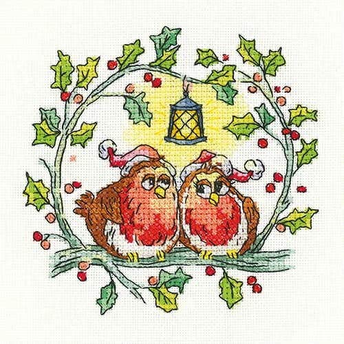 Heritage Kreuzstich Set Zählstoff "Weihnachtsrotkehlchen", Zählmuster, BFCR1528-E, 10,5x10,5cm von Heritage Crafts