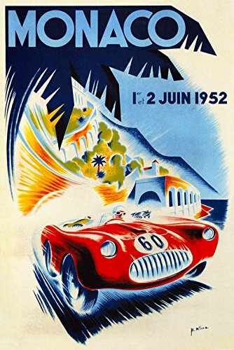 1952 Monaco Monte Carlo Auto Autorennen Grand Prix Fine Vintage Poster Repro auf Papier Oder auf Leinwand. Wir Haben Viele Größen erhältlich. 12" X 16" Image Size on Canvas von Heritage Posters