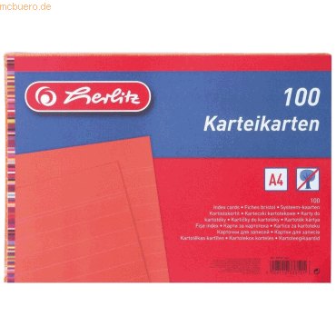 4 x Herlitz Karteikarten A5 liniert orange VE=100 Stück von Herlitz