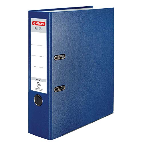 Herlitz® Ordner Q.file | Rücken 8 cm | PP-Folie | Büroorganizer für A4 Dokumente | Wechseletikett | Hebelmechanik mit Druckleiste | Passt 600 Blatt | blau von Herlitz