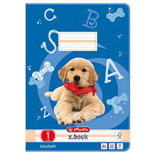 Herlitz 10767242 Heft A4 Lineatur 01, 32 Blatt, Motiv: Hund, FSC Mix, 5 Stück von Herlitz