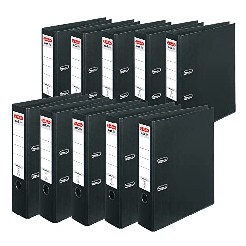 Herlitz 10834315 Ordner maX.file protect+, A4, Rückenbreite: 8cm, Voll-PP-Folienbezug, schwarz, 10 Stück von Herlitz