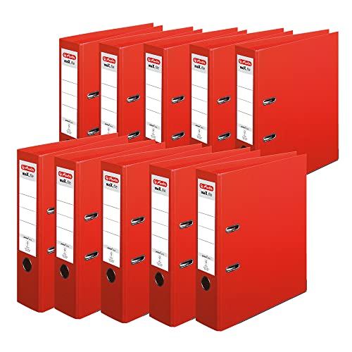 Herlitz 10834323 Ordner Max.File Protect+, A4, Rückenbreite: 8Cm, Voll-Pp-Folienbezug, Rot, 10 Stück von Herlitz