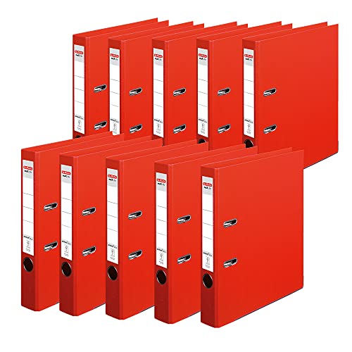 Herlitz 10834737 Ordner maX.file protect+, A4, Rückenbreite: 5cm, Voll-PP-Folienbezug, rot, 10 Stück von Herlitz