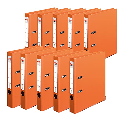 Herlitz 10834869 Ordner maX.file protect+, A4, Rückenbreite: 5cm, Voll-PP-Folienbezug, orange, 10 Stück von Herlitz