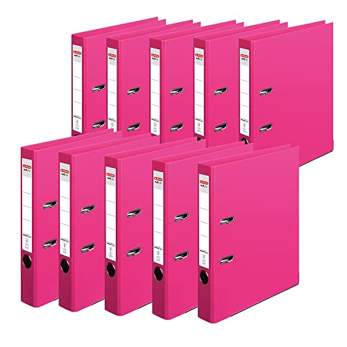 Herlitz 10834877 Ordner maX.file protect+, A4, Rückenbreite: 5cm, Voll-PP-Folienbezug, fuchsia, 10 Stück von Herlitz