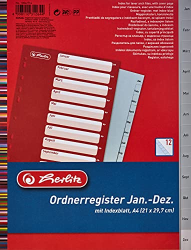 Herlitz 10842714 Register Januar-Dezember, 21 x 29,7 cm, PP, Eurolochung von Herlitz