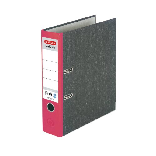 Herlitz 11012812 Ordner maX.file nature A4 8cm rot, Wolkenmarmorbezug/Papier grau 5er Packung von Herlitz