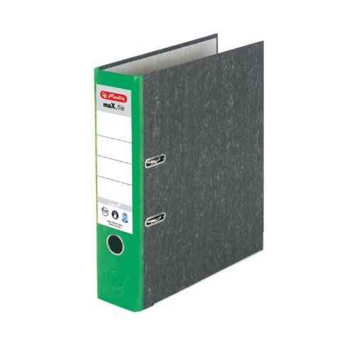 Herlitz 11012838 Ordner maX.file nature A4 8cm grün 5er, Wolkenmarmorbezug/Papier grau 5er Packung von Herlitz