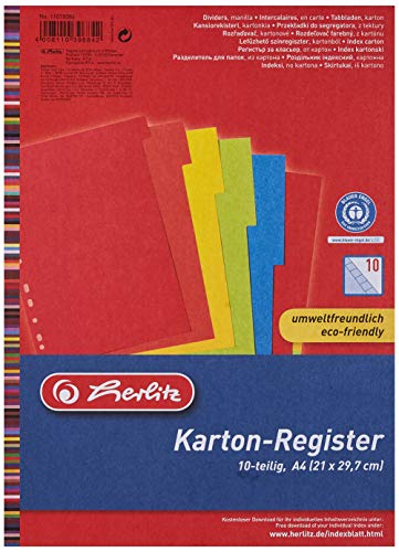 Herlitz Kartonregister aus Manilakarton, A4, 10 Blatt, 5 sortierten intenivfarben von Herlitz