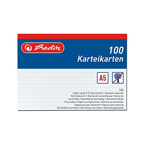 Herlitz 1150507 Karteikarte A5, 100 Stück, weiß (Weiß, Menge: 4 Packungen) von Herlitz