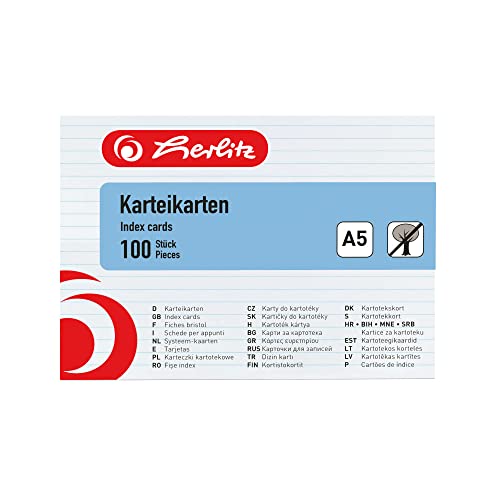 herlitz Karteikarte A5, liniert, weiß, 100 Stück von Herlitz