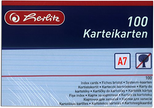 Herlitz 1150507 Karteikarten A5, Weiß, Blau, A7 / 800 Karten, 100 Stück von Herlitz