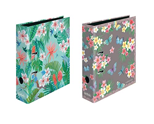 Herlitz 2x Motivordner / DIN A4 / 80mm / Mehrfarbig, 'Ladylike Jungle + Schmetterlinge' mit 3 Löchern von Herlitz