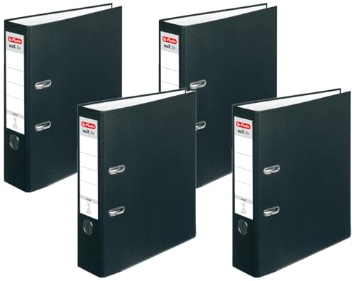 Herlitz 5480801 Ordner maX.file protect A4 (8 cm mit Einsteckrückenschild) schwarz (Packung mit 4) von Herlitz