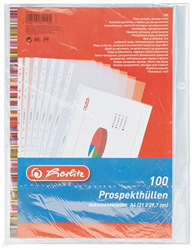 Herlitz 5814108 Prospekthülle A4 genarbt 100er Packung mit Lochrandverstärkung von Herlitz