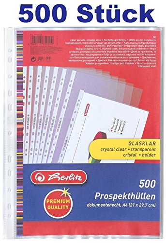 Herlitz 5850508 Prospekthülle Premium, A4 glasklar (glasklar, 500er Pack) von Herlitz