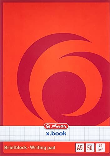 Herlitz 717538 Notizblock A5, kariert, 50 Blatt, weiß, rot von Herlitz