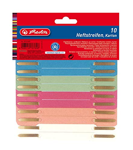 Herlitz 8767600 Heftstreifen Karton 3,4 x 15 cm, 2x 10 Stück, farbig sortiert (20 Stück) von Herlitz