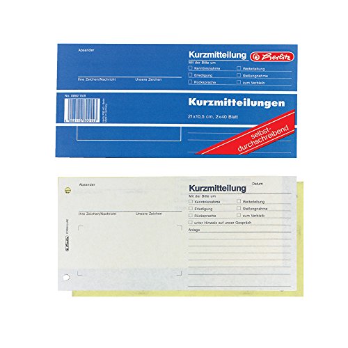 Herlitz 892158 Kurzmitteilung, 21 x 10,5, 2 x 40 Blatt, selbstdurchschreibend, 5 Stück von Herlitz