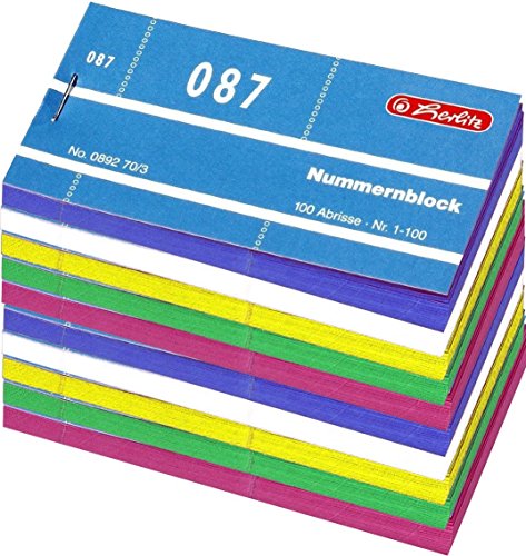 Herlitz 892703 Nummernblöcke 1-1000 Nummer 1-1000 10x100 Abrisse (30x100 Abrisse, sortiert | 3 zufällige Farben) von Herlitz