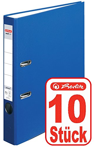 Herlitz 9942582 Ordner maX.file protect A4 5cm dunkelblau, PP-Kunststoffbezug/Papier hellgr. besch. 10er Packung (dunkelblau | 10er) von Herlitz