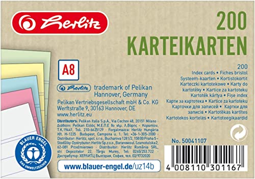 Herlitz Karteikarte A8, liniert, 4 Farben + weiß, Blauer-Engel-zertifizert, 2000 Stück von Herlitz