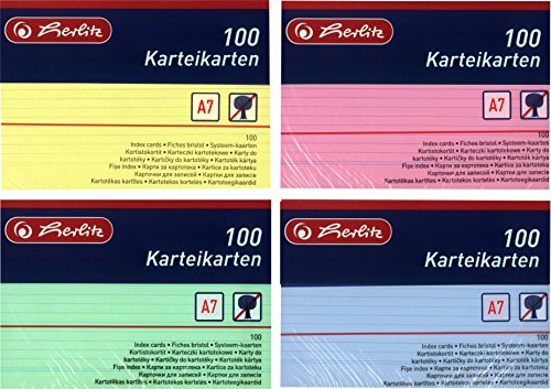 Herlitz Karteikarten, 170 g/m², holzfrei (400 Stück, DIN A7 | bunt liniert) von Herlitz