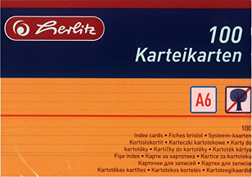 Herlitz Karteikarten A6, Liniert (1000 Stück, Orange) von Herlitz