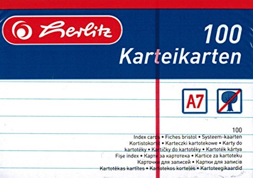 Herlitz 1150507 Karteikarten, A5, Weiß, A7 / 200 Karten, 100 Stück von Herlitz