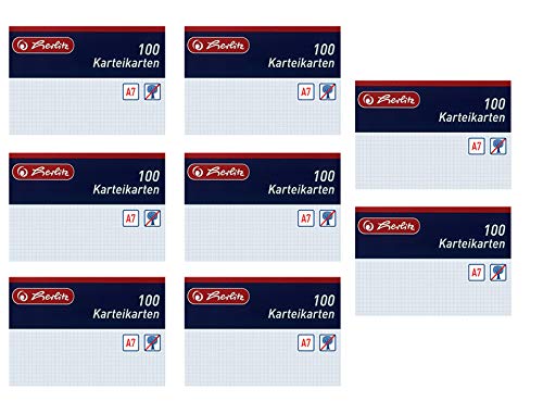 Herlitz 1150507 Karteikarten, A5, weiß, kariert, A7 / 800 Karten, 100 Stück von Herlitz