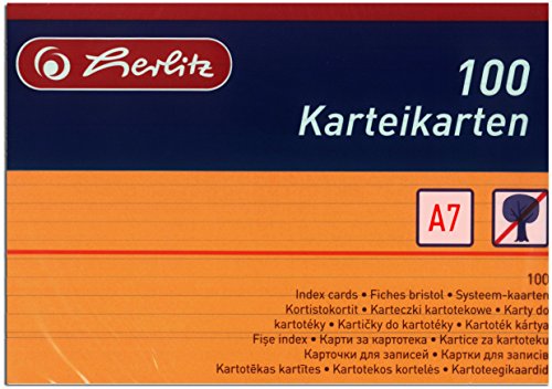 herlitz 1150507 Karteikarten, A5, weiß, 600 Karten, Orange, 100 Stück von Herlitz