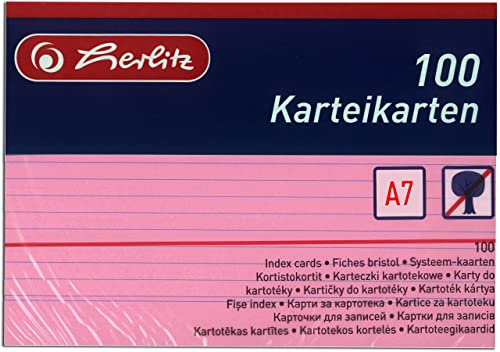 Herlitz Karteikarten DIN A7 liniert (600 Karten, Rosa) von Herlitz