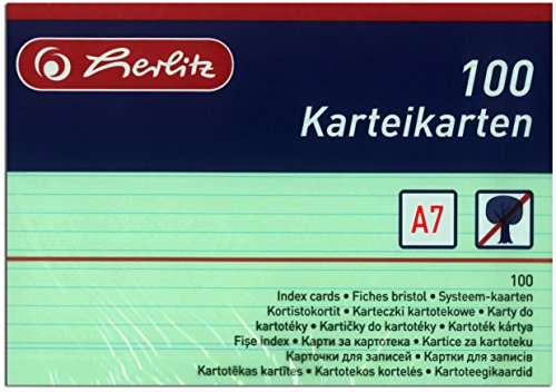 herlitz 1150507 Karteikarten, A5, weiß, 600 Karten, grün, 100 Stück von Herlitz