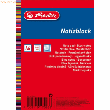 Herlitz Notizblock Haushaltsnotizen A6 50 Blatt kariert VE=8 Stück von Herlitz