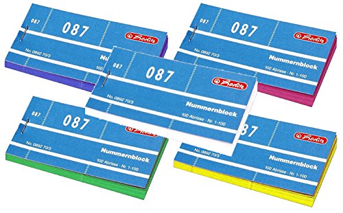 Herlitz Nummernblöcke 1-1000 Nummer 1-1000 50x100 Abrisse | 5000 Sortiert in 5 Farben von Herlitz