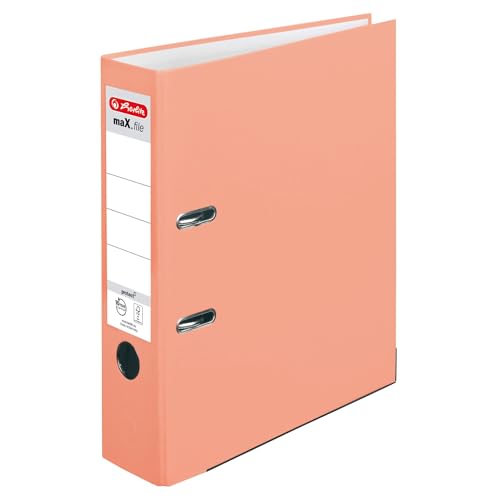 Herlitz® Ordner Q.file | Rücken 8 cm | PP-Folie | Büroorganizer für A4 Dokumente | Wechseletikett | Hebelmechanik mit Druckleiste | Passt 600 Blatt | Lachs von Herlitz