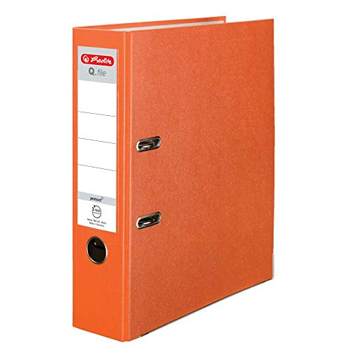 Herlitz® Q.file Aktenordner A4 | 8cm Rücken | Wechselseitiges Schild | 2-Ring-Mechanik mit Druckleiste | PP Folie beschichtet Robuste Beschläge | Orange von Herlitz